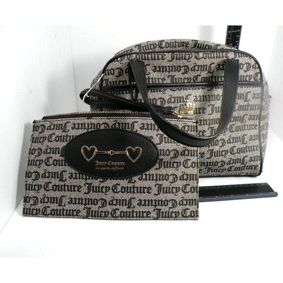 Juicy Couture Status Black Satchel & Clutch Set With Black Faux Leather Handles - Picture 4 of 8
